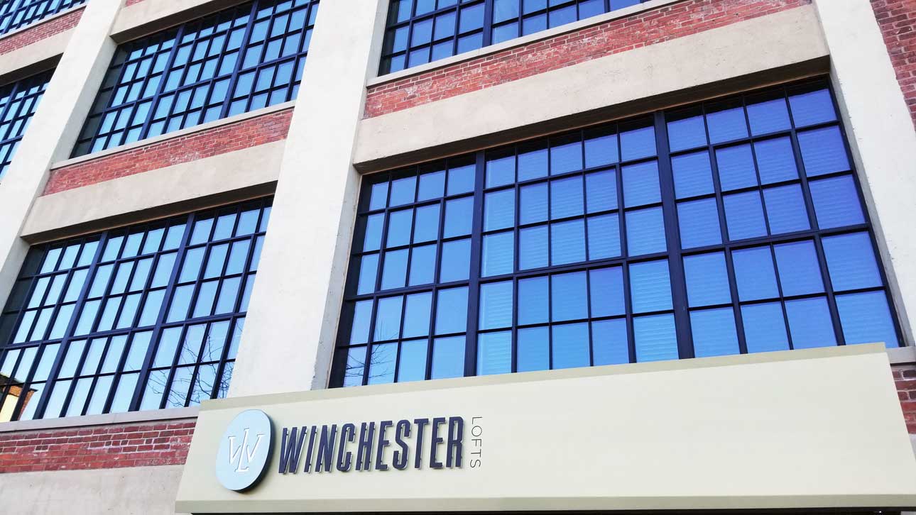 Close up of exterior brick building with windows