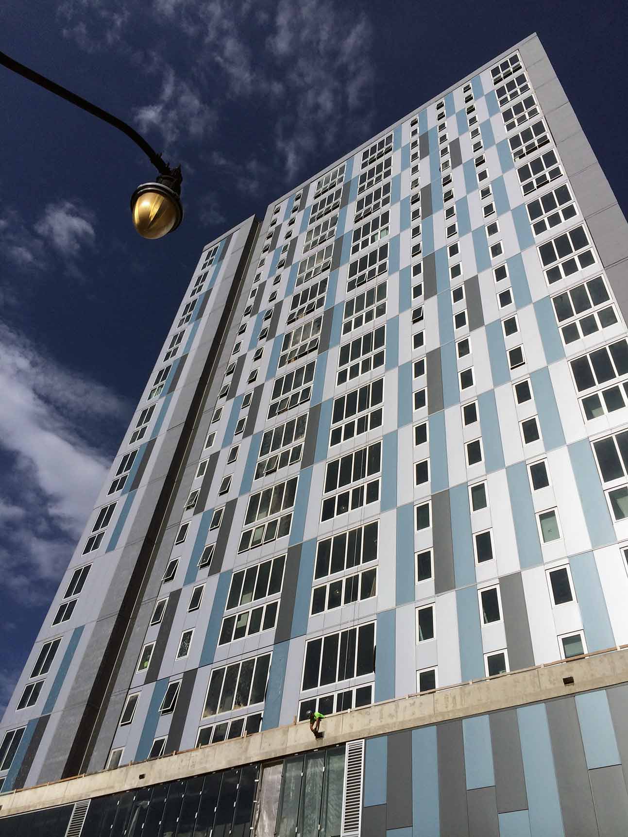 308 Green Street_Tall grey and blue building 