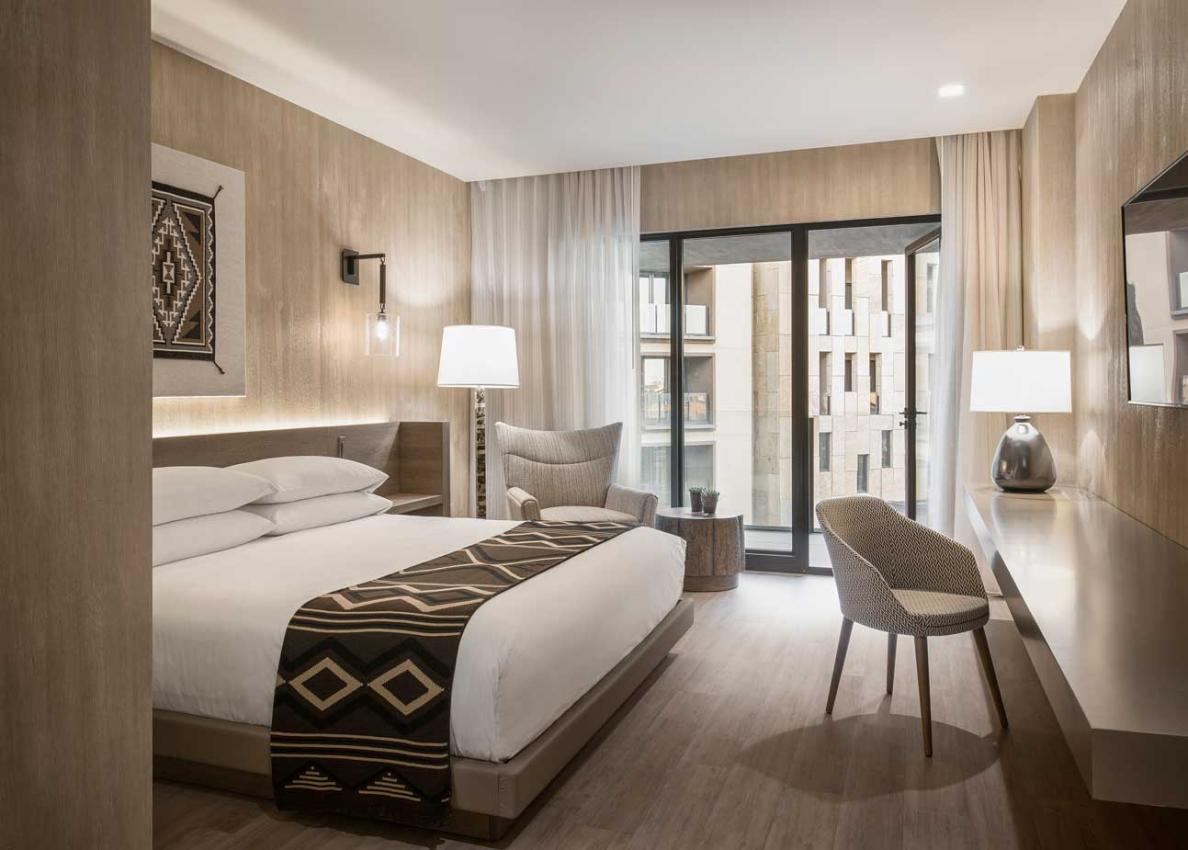 Winco’s Terrace Doors and sidelights are installed on each guest room’s outdoor balcony at Hotel Chaco. By reducing the amount of aluminum required to maintain the structural integrity of the door, Winco’s framing system and UV-resistant finish blends well with the hotel’s emphasis on energy-efficient technology.