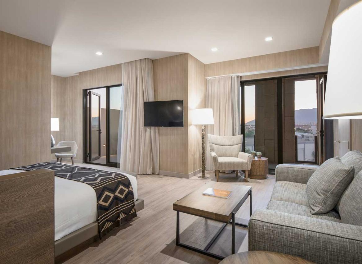 Winco’s Terrace Doors and sidelights are installed on each guest room’s outdoor balcony at Hotel Chaco. By reducing the amount of aluminum required to maintain the structural integrity of the door, Winco’s framing system and UV-resistant finish blends well with the hotel’s emphasis on energy-efficient technology.