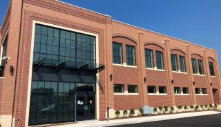 Brick building with large windows