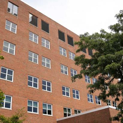 WINCO added an accessory panel to each window to make them look uniform on the outside while providing the required patient protection on the inside at RWJ Hospital.